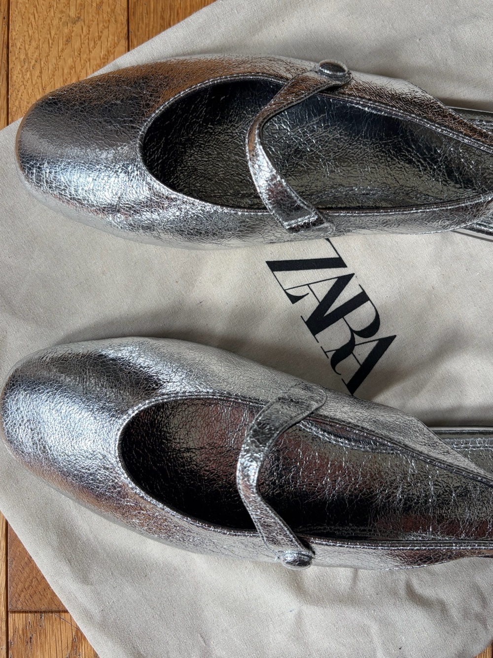 Zara Silver Mary Jane Sling Back Flats